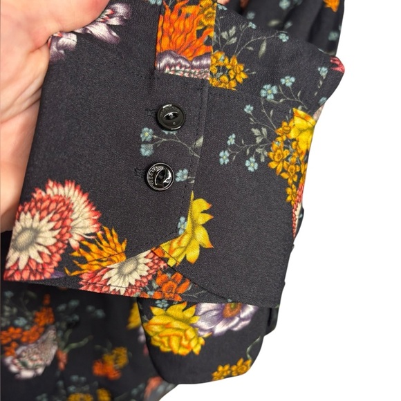 rag & bone Farren Floral Long Sleeve Button-Up Top in Black Floral Size XL - Picture 6 of 13